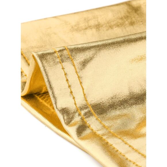 Metallic Crop Top Mock Neck Long Sleeve Zip Up Party Shiny Tops Gold - Picture 5 of 5